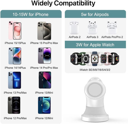 3 in 1 Wireless Charging Station for Apple Devices,Magsafe Charger Stand for IPhone16 15 14 13 12 Pro/Max/Plus/Mini Wireless Charger Station for AirPods 2/3/Pro iWatch Ultra/8/7/SE/6/5/4/3/2