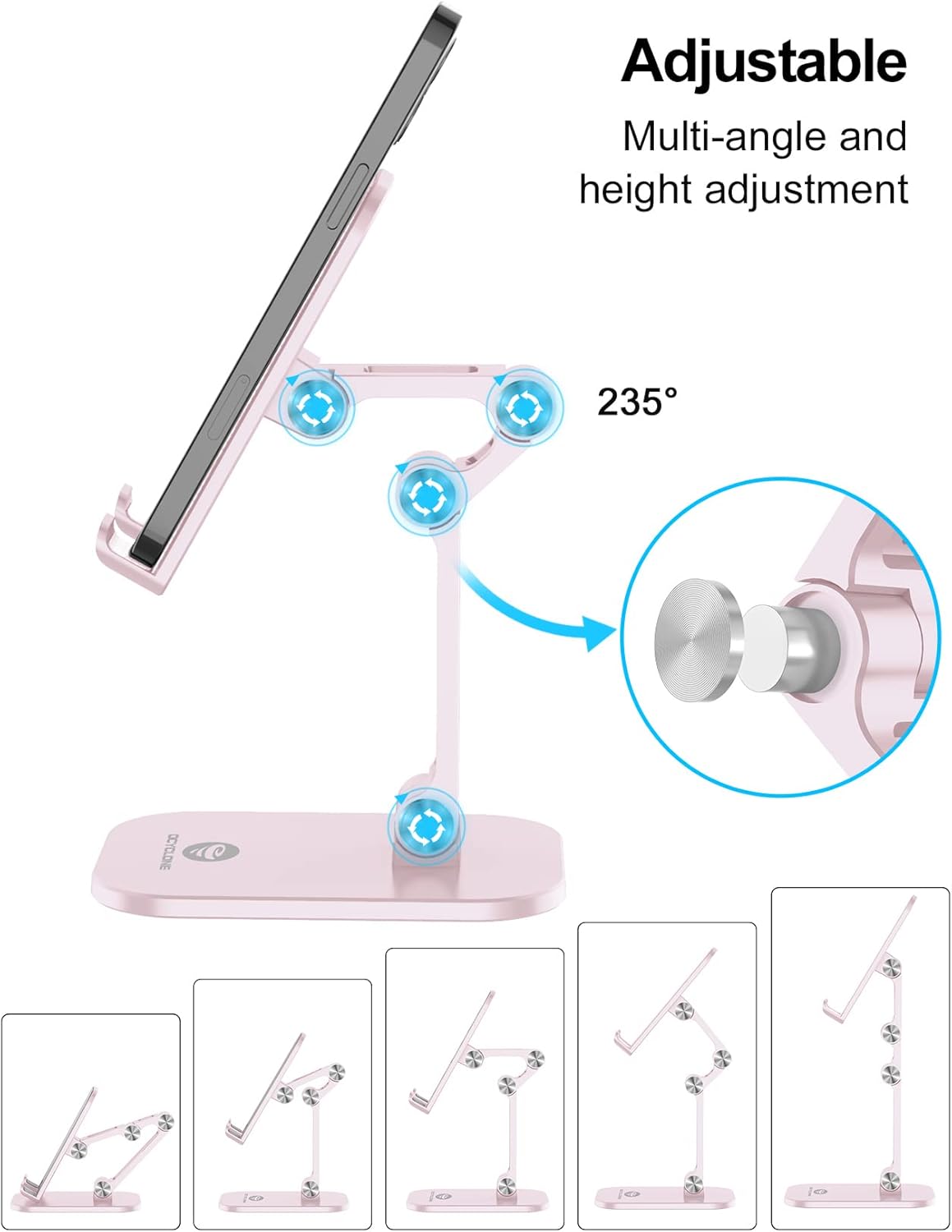 OCYCLONE Phone Stand, Adjustable Height and Angle Foldable Cell Phone Stand Holder for Desk, Taller iPhone Stand Compatible with 4.7"-13" Smartphones iPad Tablet, Pink