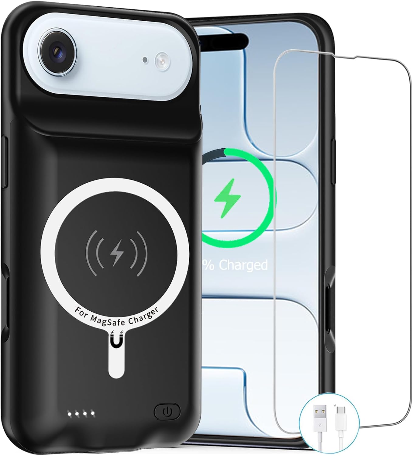 Battery Case for iPhone Air,Upgraded 12000mAh Rechargeable Portable Charging Case with Wireless Charging Compatible for iPhone 17 Air (6.5 inch) with Carplay Extended Battery Pack Charger Case (Black)