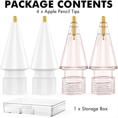 NIUTRENDZ 4 Pack Replacement Tips for Apple Pencil 2nd Generation and 1st Generation Fine Point Metal Tip, Wear-Resistant & Precise Control (1.95mm, White + Pink)