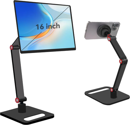 RENYUSKY iPad Stand Tablet Holder Portable Monitor Mount Adjustable for Desk Bed Home Office Magnetic Accessories, for 16" iPad Pro 12.9, Air/Mini, Samsung Galaxy Tabs Z Fold Kindle Fire