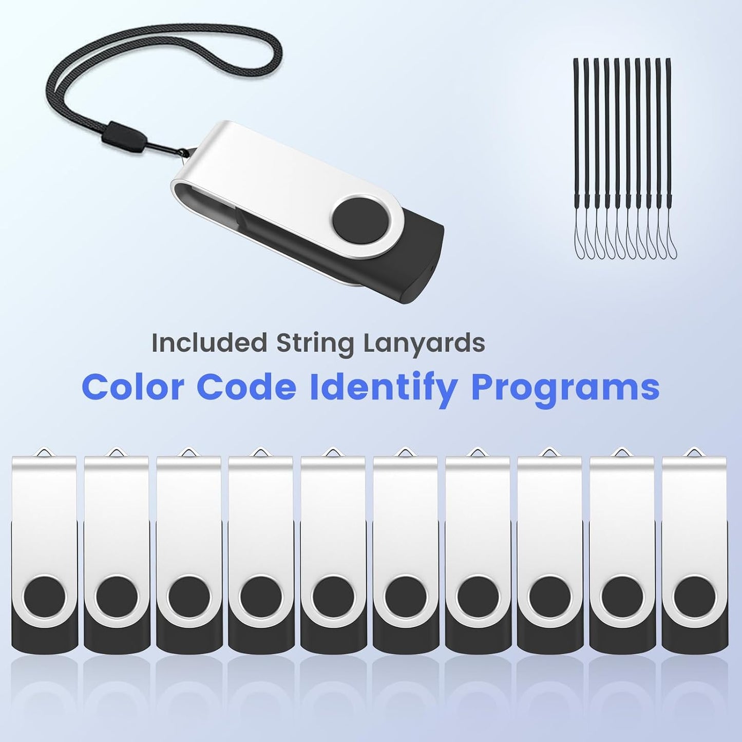 (Not 128GB) ABLAZE 128MB Flash Drive 10 Pack, USB 2.0 Memory Stick with Lanyards Swivel Thumb Drives Bulk 128MB Pendrive U Disk for Data Storage (Black)