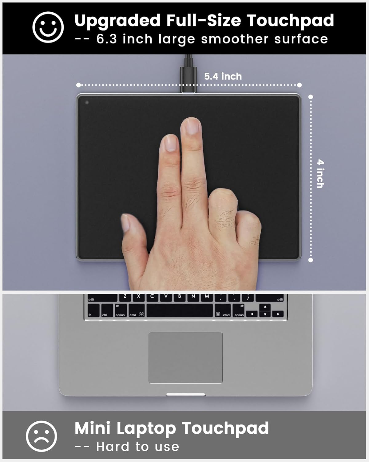 seenda Trackpad, Upgrade Smooth Glass Surface with Multi-Touch, Aluminum Slim USB Wired Win/Mac Touchpad with High Precision Navigation for Windows 10/11 Computer and iMac, MacBook Air/Pro