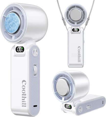 Handheld Portable Fan with Ice Cooler: 100-Speed 5500mAh Rechargeable Handheld Fan, 12H Time Hand Cooling Personal Fans with 20000 RPM Air Turbo Tech for Travel Outdoor (White)