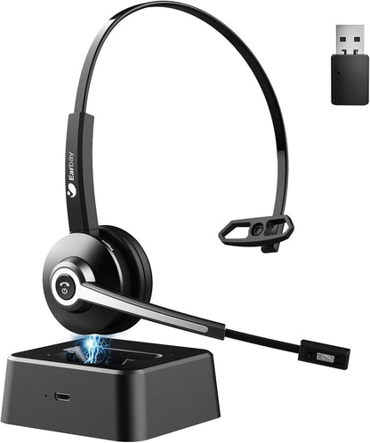 Earbay Trucker Bluetooth Headset, Wireless Headphones with Mic Mute & USB Dongle, Wireless Headset with Microphone Noise Canceling & Charing Base for Work/PC Computer/Phones/Office/Meeting