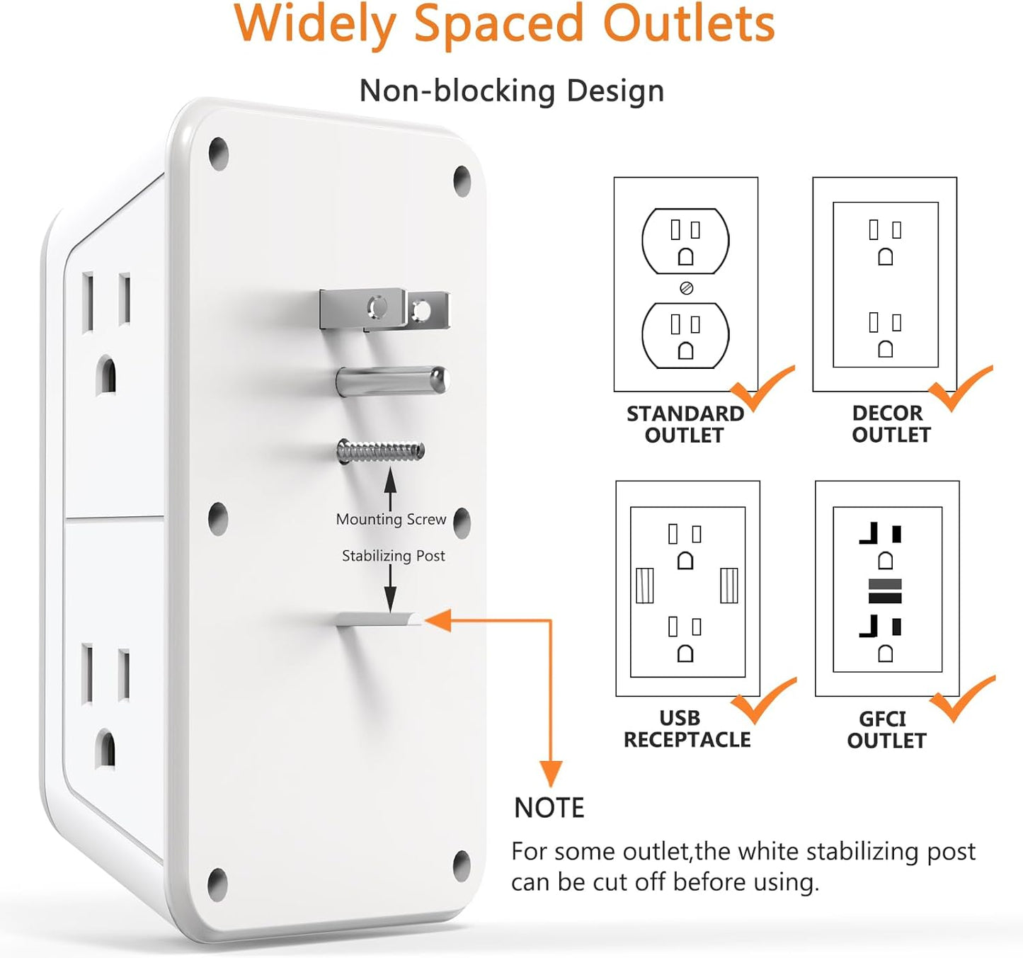 USB Wall Charger Power Strip Surge Protector with 4 USB Ports (2 USB C) Plug Extension Multiple Outlets Plug Extension Multi Outlet Plug in Adapter Spaced Outlets for Home Office Travel,White (White)