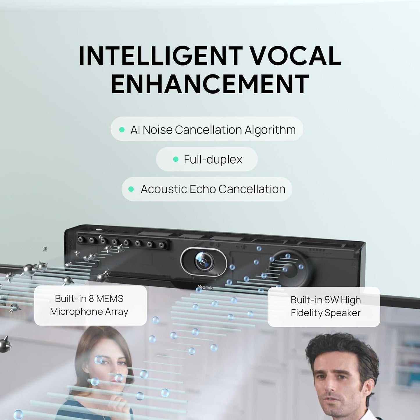 Yealink MeetingBar A10 Video Conference Room System 4K 120° Wide Angle Camera AI Auto Framing Conference Webcam with 8 Mics Arrays Speaker Tracking Noise Cancellation Teams Zoom Certified