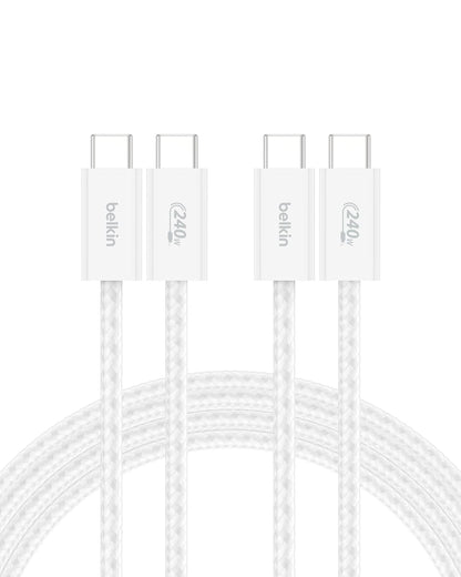 Belkin USB C to USB C Cable 2-Pack, 6.6ft, 240W - Type C Charger, iPhone Charger Cord, Soft, Braided, Flexible for iPhone 17, Galaxy S25, Pixel 10, MacBook, Chromebook, iPad Pro, Switch – White