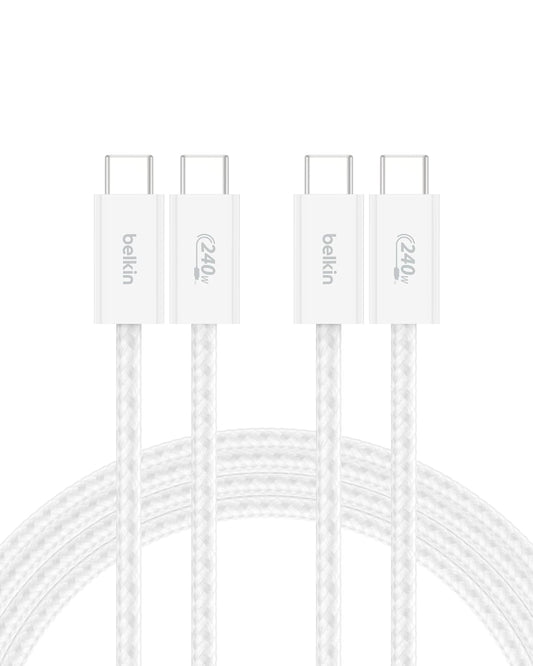 Belkin USB C to USB C Cable 2-Pack, 6.6ft, 240W - Type C Charger, iPhone Charger Cord, Soft, Braided, Flexible for iPhone 17, Galaxy S25, Pixel 10, MacBook, Chromebook, iPad Pro, Switch – White