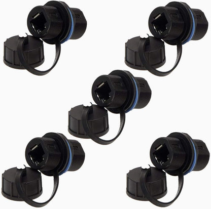 5PCS Panel Mounting Shielded RJ45 Waterproof Cat5/5e/6 8P8C Connector Ethernet LAN Cable Connector Double Head Adapter with Waterproof/Dust Cap