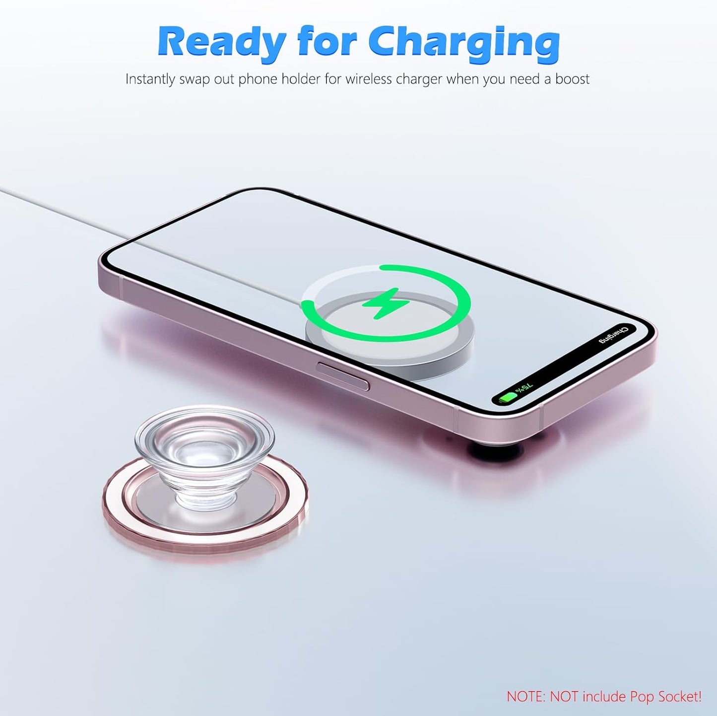 imluckies Magnetic Base Compatible with PopSocket Phone Grips and MagSafe iPhone Series Case, Removable Kindle/Phone Holder Base, Thin & Light Portable Plate, Matte Pink