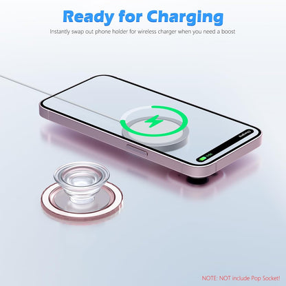 imluckies Magnetic Base Compatible with PopSocket Phone Grips and MagSafe iPhone Series Case, Removable Kindle/Phone Holder Base, Thin & Light Portable Plate, Matte Pink