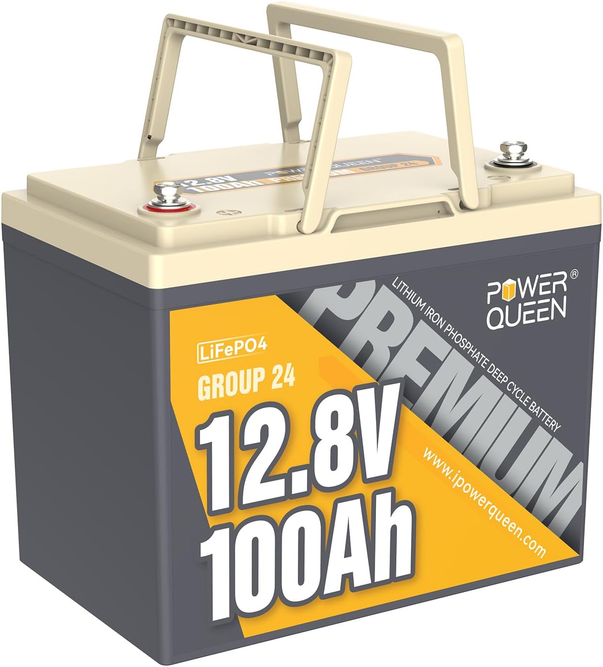 Power Queen 12V 100Ah LiFePO4 Battery BCI Group 24 Lithium Battery, Deep Cycle Battery with 100A BMS, 1280Wh, Up to 15000 Cycles & 10-Year Lifespan for Trailer RV, Motor Home, Marine