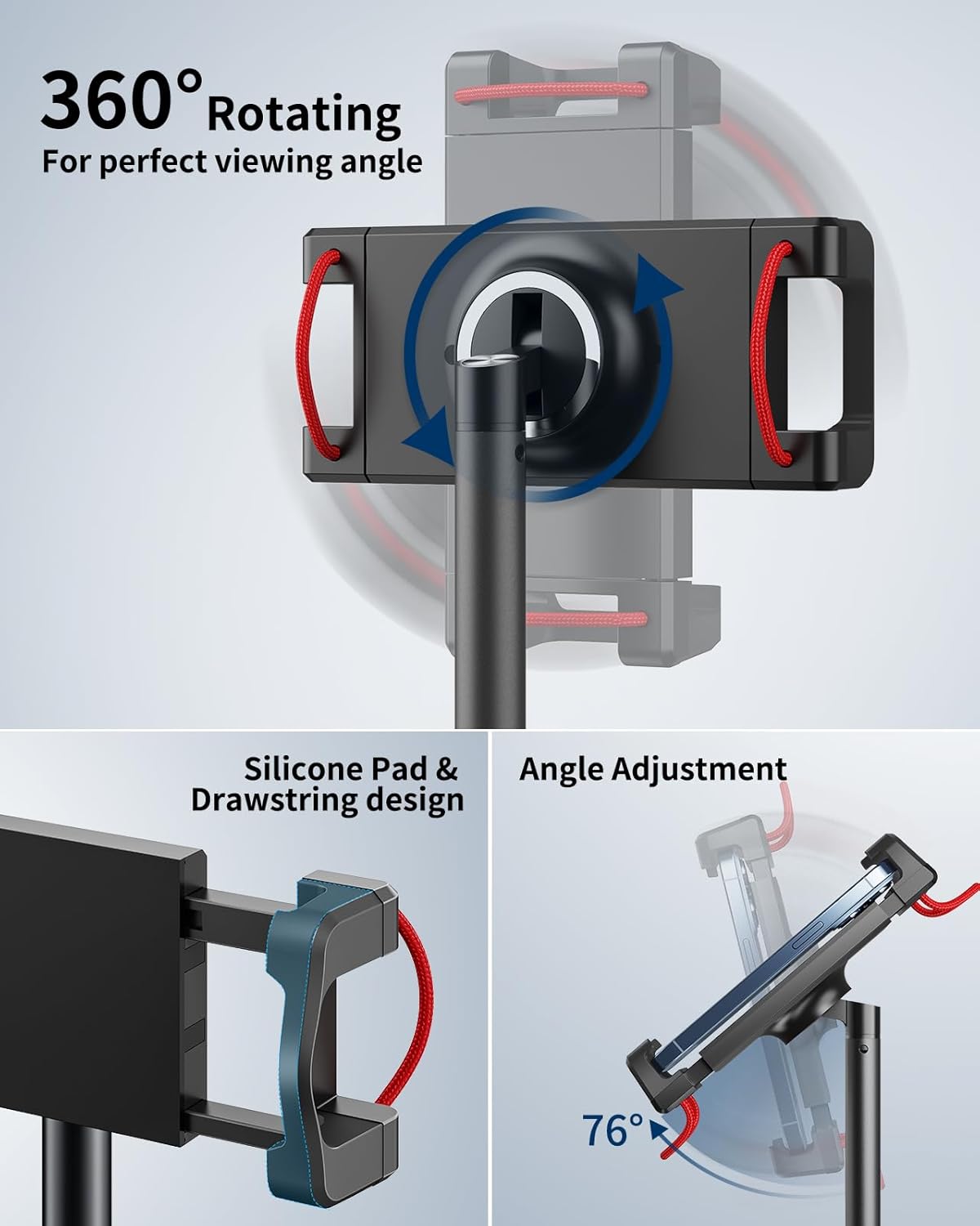 SAIJI Tablet Stand Holder, Height Adjustable Portable Monitor Stand, 360 Degree Rotating, Aluminum Alloy Cradle Mount Dock for 4.7"-15.6" Screen iPhone Samsung, iPad, Kindle, eBook Reader(Black)
