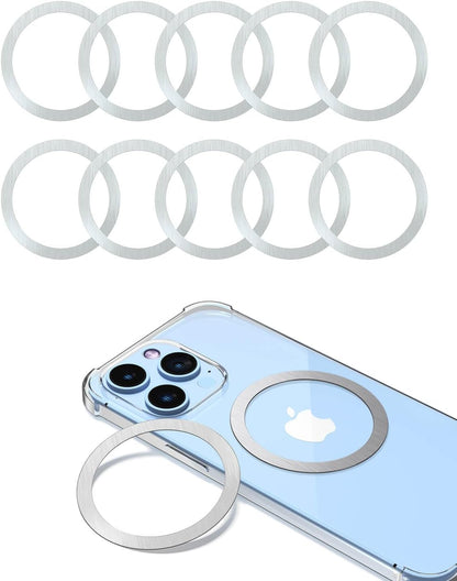 Metal Ring 10PCS,Ultra-Thin(0.4mm) for MagSafe Sticker,Magnetic Adapter,Phone Cases&Wireless Charger,Compatible with iPhone 16/15/14/13,Galaxy S24/S23/S22/Kindle (Silver 10PCS)