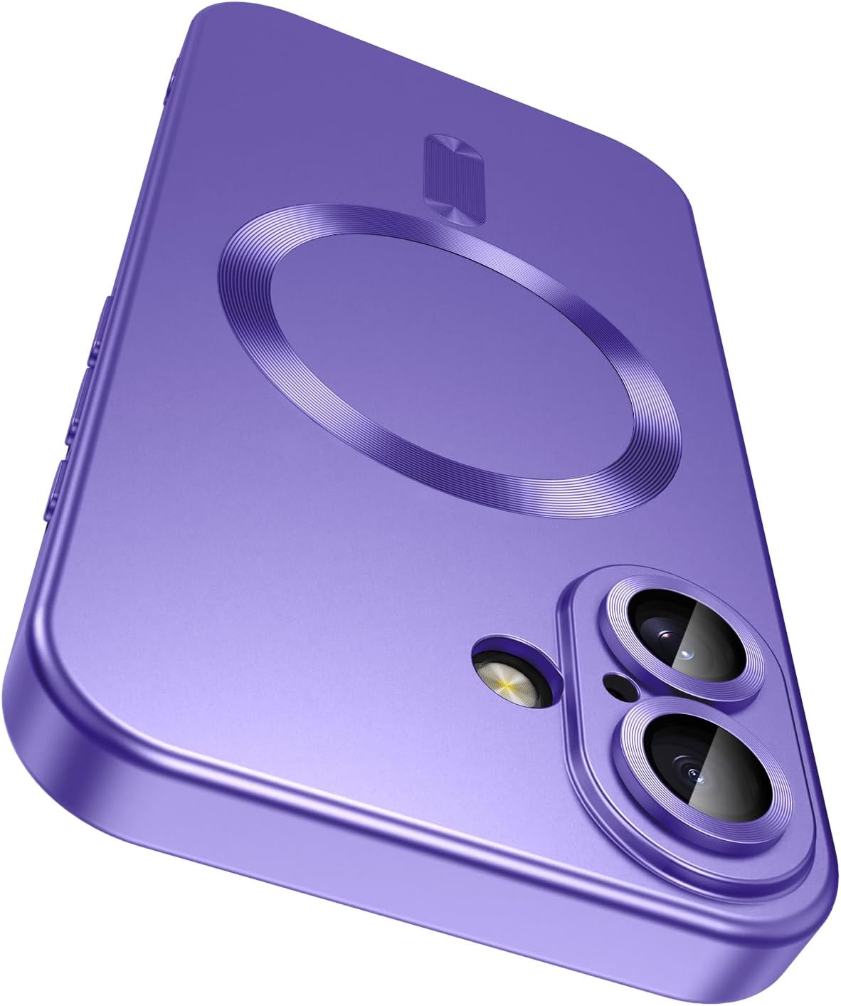 Magnetic for iPhone 16 Plus Case [Compatible with MagSafe][Built-in Camera Lens Protector] Slim Soft Silicone Bumper Shockproof Metallic Luster Phone Case (Purple)