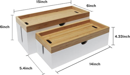 Bamboo Cable Management Box, Large Cord Organizer Box Cable Box to Hide Wires & Power Strips for Desktop Storage Cord Holder for Office Home,No Assembley Required