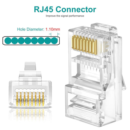 100-Pack Cat 6 Pass Through RJ45 Connectors with RJ45 Boots Cover (Cat6 Connector/ Cat5e Connector/Ethernet Ends/Cat 6 Ends/ RJ45 Modular Plugs) for Solid or Stranded UTP Cable