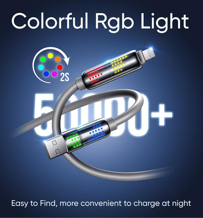 MAGIC JOHN 240W 4 in 1 Charging Cable, 4FT USB C to Lightning Cable [MFi Certified], Chubby USB A/C to C/Lightning with Light for iPhone/MacBook/iPad/Samsung/Switch 2, Multi Chargers for All Devices