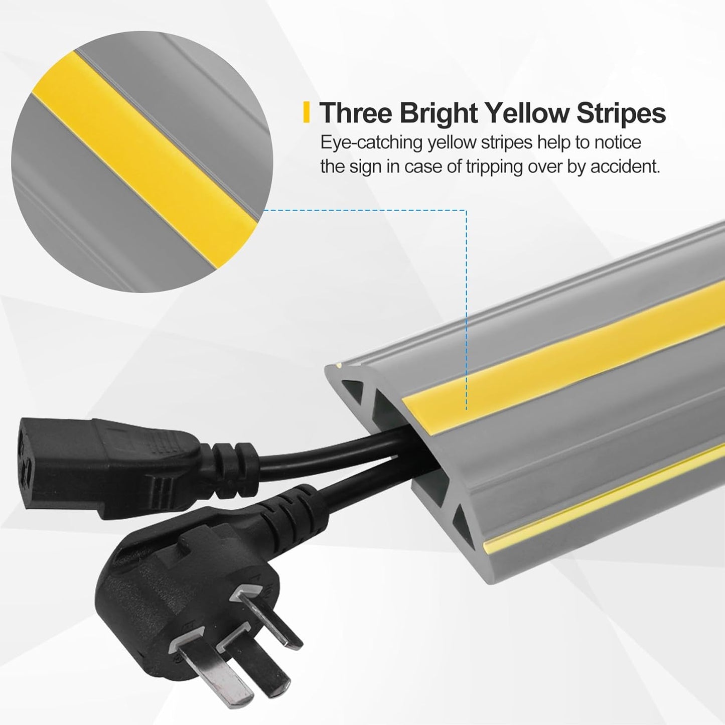 Floor Cord Cover 10Ft Heavy Duty PVC Floor Cable Protector Electric Cord Hider Cable Management Floor Strip Extension Cord Covers Cable Raceway for Wires on Floor Inner Channel 1.36" W x 0.43" H -Gray