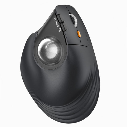 ProtoArc Vertical Wireless Trackball Mouse, EM05 NL Bluetooth Ergonomic Rollerball Mouse Rechargeable Computer Laptop Thumb Mice, 3 Device Connection, Compatible with iPad, Mac, Windows, PC-Silver