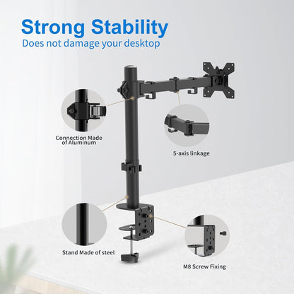 H&C(hcck&Cllassp) Single Monitor Mount, Desk Mount with Swivel, Tilt, Rotation, Height Adjustable, VESA Mount for 17-27” Monitors up to 17.6 lbs, Monitor Stand with C-Clamp, Black