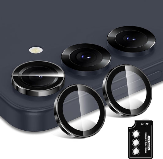 for Samsung Galaxy S25 Camera Lens Protector, Individual Metal Ring Tempered Glass Lens Cover, [Strong Adsorption] Scratch Resistant Ultra-Thin HD Clear Lens Cover, 1 Set-Black Ring