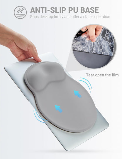 Ergonomic Mouse Pad Wrist Support, Comfortable Mouse Pad Wrist Rest, Relieve Wrist Pain Gel Mouse pad, Non-Slip Rubber Base Mousepad for Laptop, Computer, Prefect for Office & Home(Gray