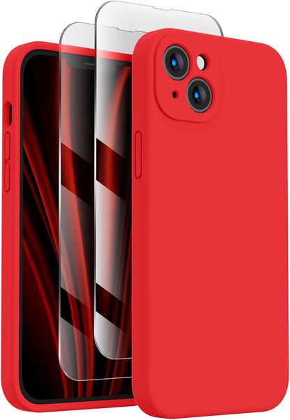 FireNova Designed for iPhone 13 Case, Silicone Upgraded [Camera Protection] Phone Case with [2 Screen Protectors], Soft Anti-Scratch Microfiber Lining Inside, 6.1 inch, Red