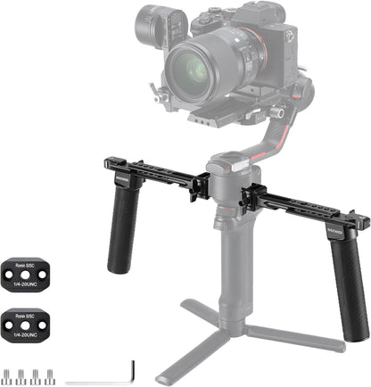 NEEWER Dual Handgrip Compatible with DJI RS4 RS4 Pro RS3 RS3 Pro RS2 RSC2 Ronin S SC Gimbal, Dual Handle Kit with 2 Mini NATO Rails, Quick Release NATO Clamps, 1/4" & 3/8" Threads, GA006