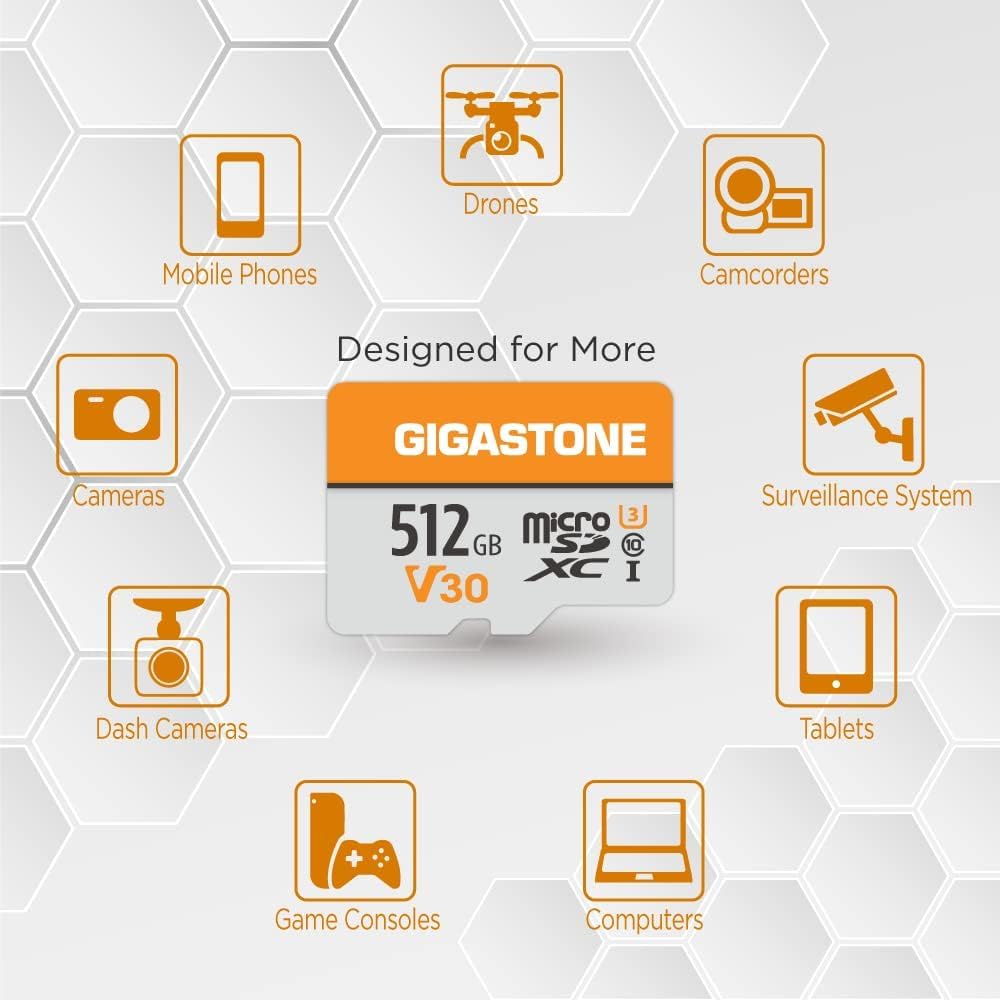 GIGASTONE 512GB Micro SD Card 4-Pack, A1 V30 4K Video Recording, Surveillance, Security Camera, Action Camera, Drone, 100MB/s MicroSDXC Memory Card UHS-I Class 10