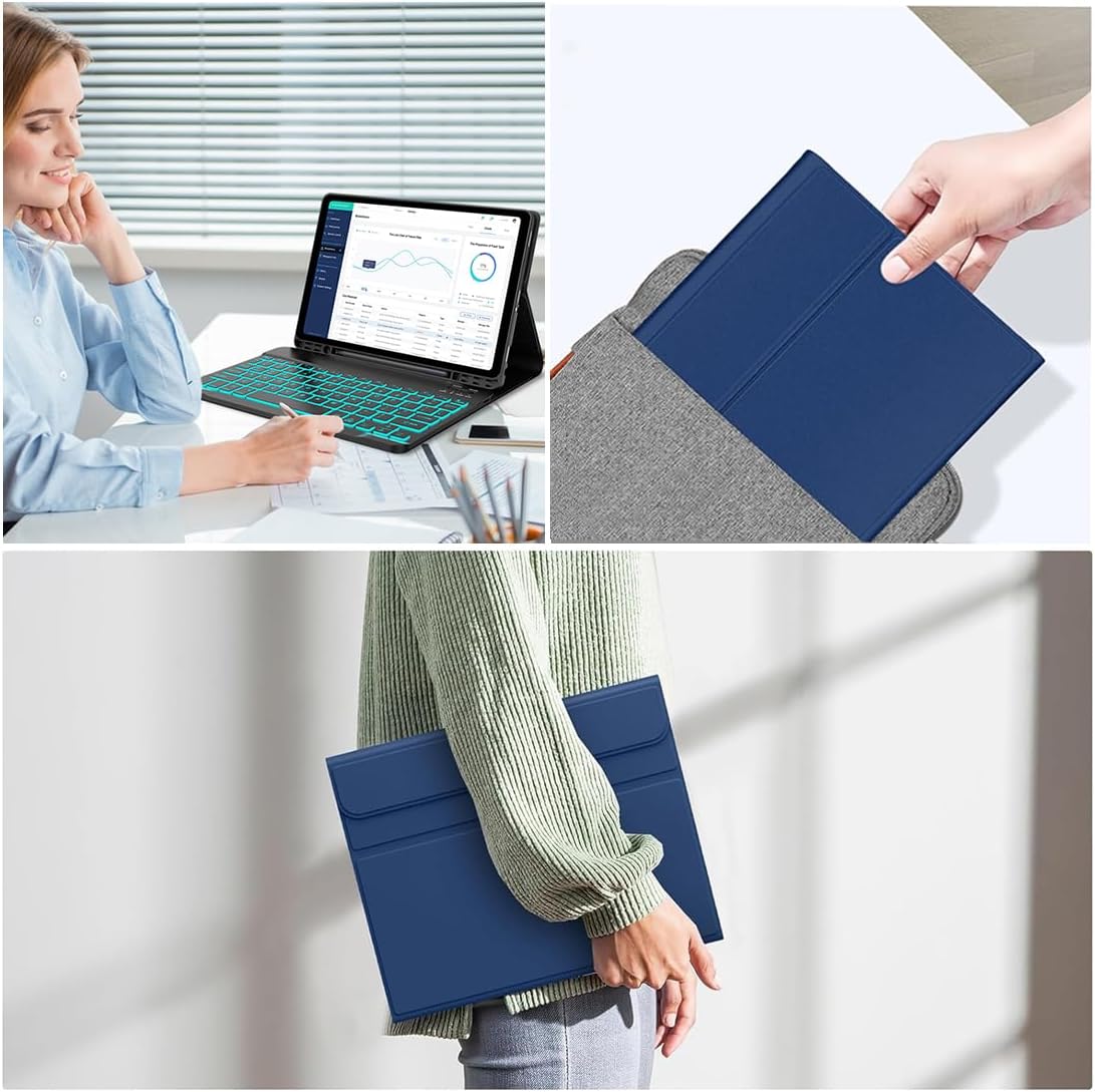 Keyboard Case for Samsung Galaxy Tab A9 Plus 5G 11 inch 2023 (SM-X210/X216/X218), 7 Color Backlit Detachable Keyboard Bluetooth, Smart Folio Cover with S Pen Holder for Galaxy Tab A9+ 11"（Dark Blue