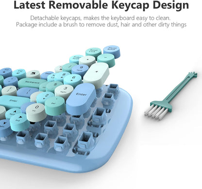 KNOWSQT Wireless Keyboard and Mouse Combo, Light Blue 100 Keys 2.4 GHz Round Keycap Typewriter Keyboards, USB Receiver Plug and Play, for Windows, PC, Laptop, Computer, Desktop