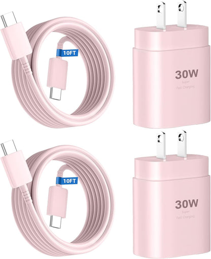 Phone 16 15 Charger 10FT USB C to C Fast Charging Cord,30w USB C Phone 16 15 Pro Max Fast Charger Block for Phone 16 15/16 15 Pro Max/16 15 Pro/15 Plus/Pro 12.9/11 inch,Samsung Galaxy S24 Ultra,Pink