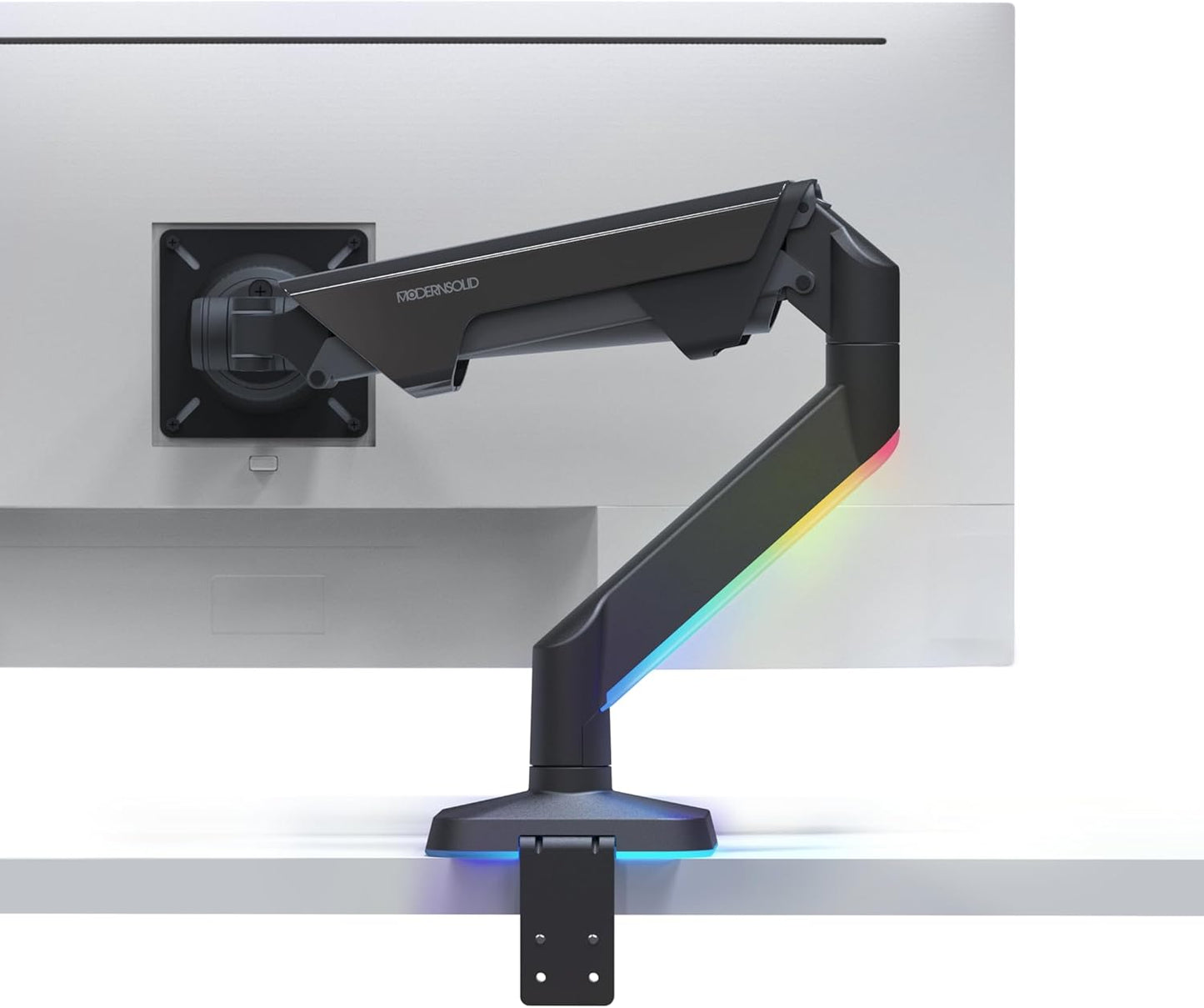 Heavy Duty Ultrawide Monitor Arm with RGB Lighting & USB Charging, Fits 34 to 49 inch Curved Screens, Supports 14 to 38 lbs, Adjustable Desk Mount, Gaming Setup, Black