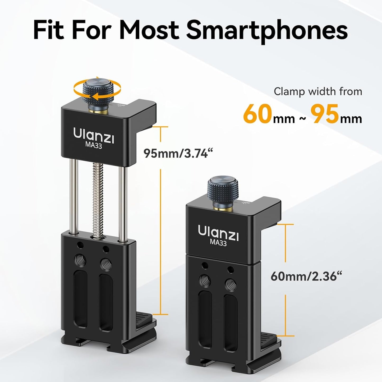 ULANZI MA33 Metal Phone Tripod Mount with Arca Port & 2 Cold Shoes, 360° Adjustable Smartphone Tripod Adapter Cell Phone Stand Holder Phone Clamp Suitable for iPhone 15 pro/14/13/12/Samsung