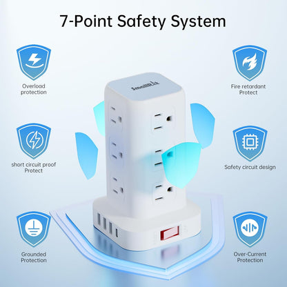 PD 20W USB C Surge Protector, Mini Power Strip Tower Travel 12 AC 4 USB Power Strip with USB Ports 6.5FT Overload Protection for Home Office