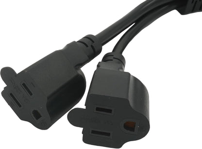 Y Splitter Extension Cord, 1.4FT 2 Way 1 to 2 Splitter Extension Cord, 3 Prong SJT 16AWG NEMA 5-15P to NEMA 5-15R x2, Male to Female Power Cord Cable Wire Extender Space Saver, 125V 13A 1625W, Black
