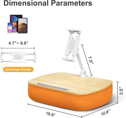 Cozy Kindle Pillow Stand with 360° Adjustable Tablet Holder, Wooden Panel, iPad Stand for Hands Free Reading in Bed, Couch, Sofa, Compatible with 4.7"-13" Kindle, iPad, Phone, up to 14"Laptop