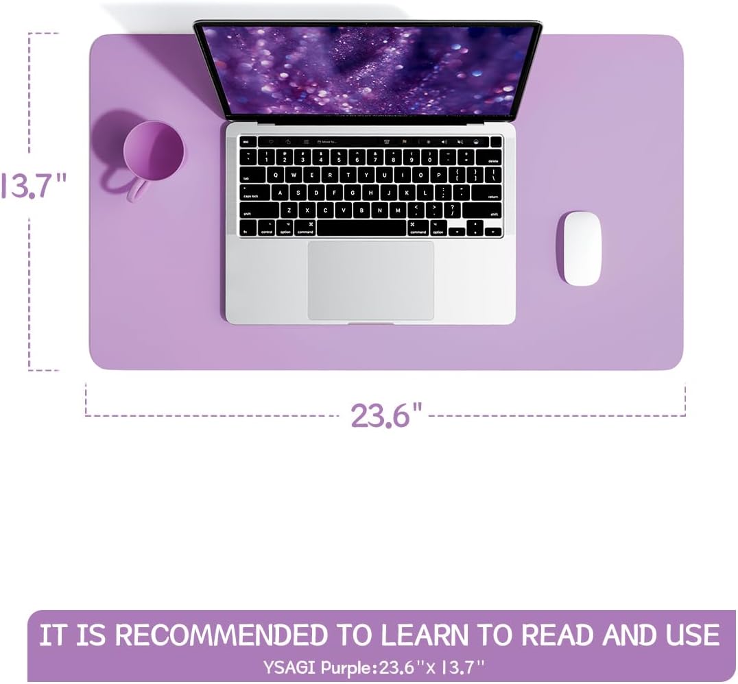 YSAGi Non-Slip Leather Desk Pad, Waterproof Laptop Computer Desk Keyboard Mat, Table Protector Blotter Mat, Large Mouse Pad for Office/Work/Home/Decor(Purple, 23.6" x 13.7")