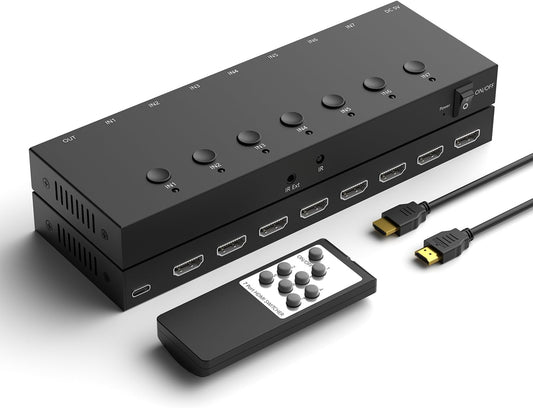 Y.D.F 7 Port HDMI Switch, 4k@60Hz HDMI Switcher 7 in 1 Out HDCP 2.0 Manual HDMI 2.0 Hub Support 3D Compatible with Nintendo Switch/OLED/Xbox/ PS5/4 Blu-Ray Player Fire Stick Roku Apple TV Chromeca