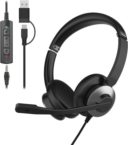 Earbay USB Headset with Microphone for PC, Headset with Mic, Computer Headset with Noise Canceling Microphone for Laptop, Wired Headphones with Mic for Work from Home/Call Center/Open Office