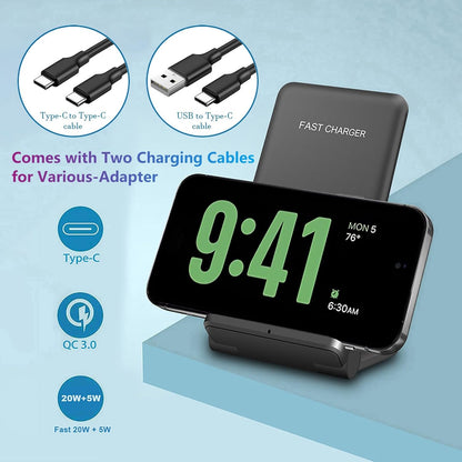 2 in 1 Wireless Charger,Foldable 20W Fast Wireless Charging Stand Compatible with iPhone 16/16 Pro/15/14/13/12/X/AirPods,Dual Phone Induction Charge Station for Samsung,Pixel,Xperia,LG(No Plug)
