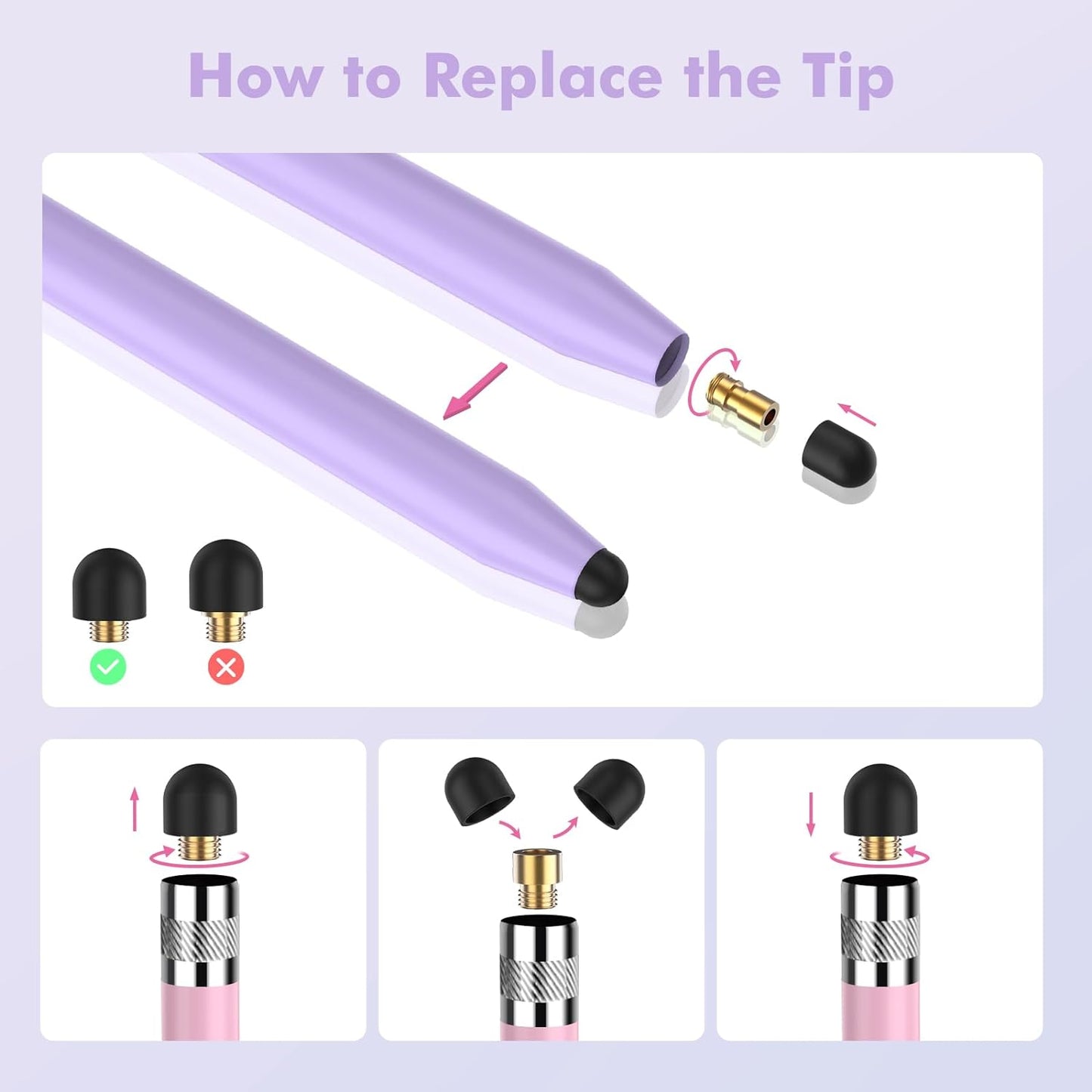 5Pcs Stylus Pens, 2 in 1 Stylus Pen for Touchscreen High Sensitivity Capacitive Stylus for iPad, iPhone, Android Samsung Tablets Skylight Calendar All Universal Touchscreen Devices with 10 Rubber Tips