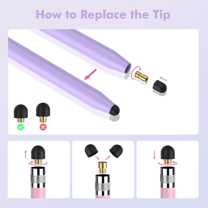 5Pcs Stylus Pens, 2 in 1 Stylus Pen for Touchscreen High Sensitivity Capacitive Stylus for iPad, iPhone, Android Samsung Tablets Skylight Calendar All Universal Touchscreen Devices with 10 Rubber Tips