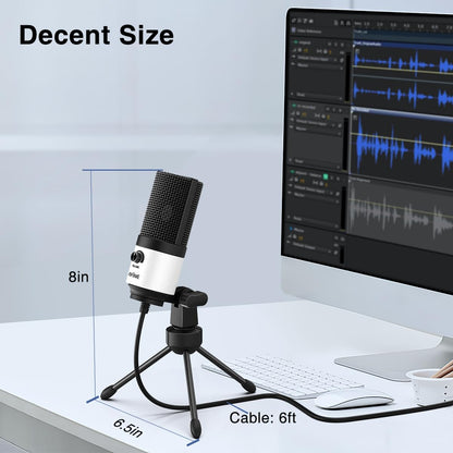 FIFINE USB Podcast Microphone,PC Computer Recording Mic for Desktop Laptop,Studio Condenser Microphone with Volume Knob for Voice-Over, Vocals, Online Meeting, YouTube-K669W