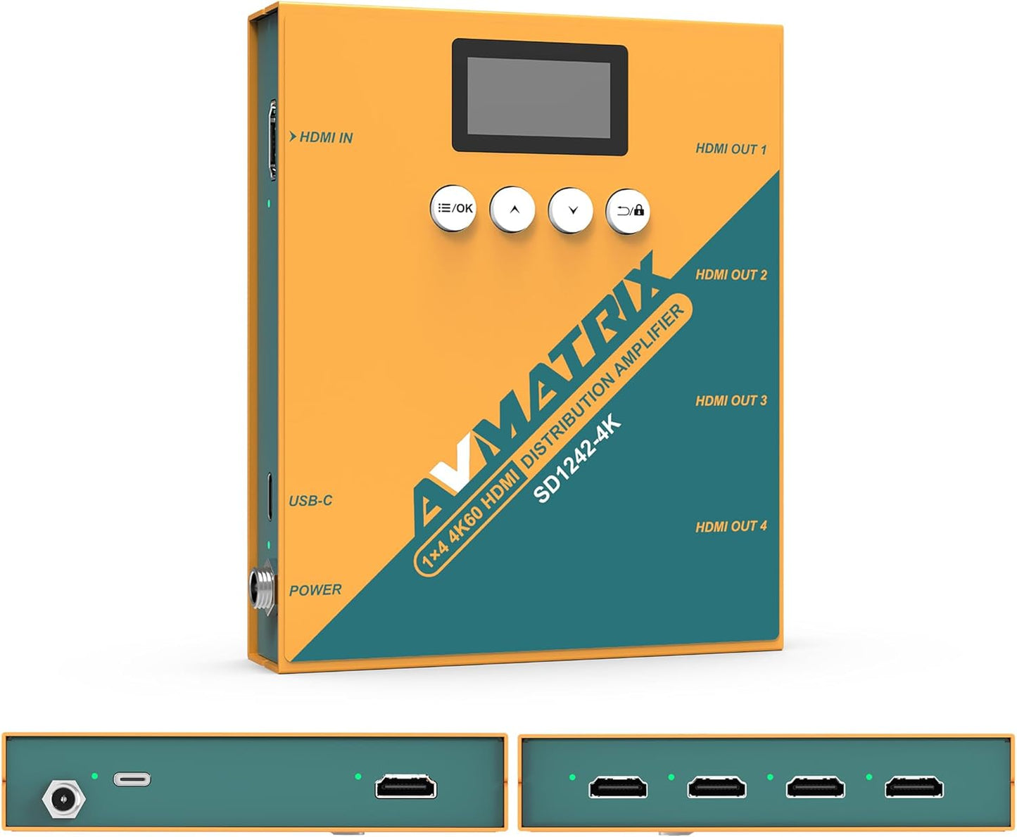 Avmatrix SD1242-4K HDMI Splitter, 1 in 4 Out, HDMI 2.0 interfaces Support 4K@60Hz, RGB 4:4:4, USB & DC Dual Power Supply, EDID Management, Compatible for HDTV, PS4