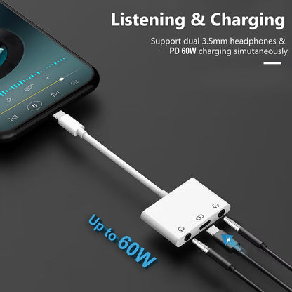 3-in-1 Aux to USB C Headphone Splitter USB-C to Dual 3.5mm Audio Adapter Dual Headphone Jack Adapter with PD Charging Compatible with iPhone 15/16, iPad Pro, Galaxy S25 Ultra, and More