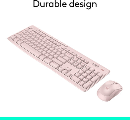 Logitech MK270 Wireless Keyboard and Mouse Combo for Windows, 2.4 GHz, 8 Multimedia Keys, PC, Laptop, Wireless Keyboard Compact Mouse Combo - Rose