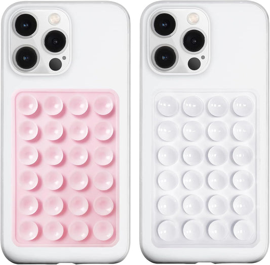 2 Pack Silicone Suction Phone Case Mount, Silicon Adhesive Phone Grip for Smartphones, Hands-Free Mirror Shower Phone Holder for Selfies, Tiktok Videos (LightPink&White)